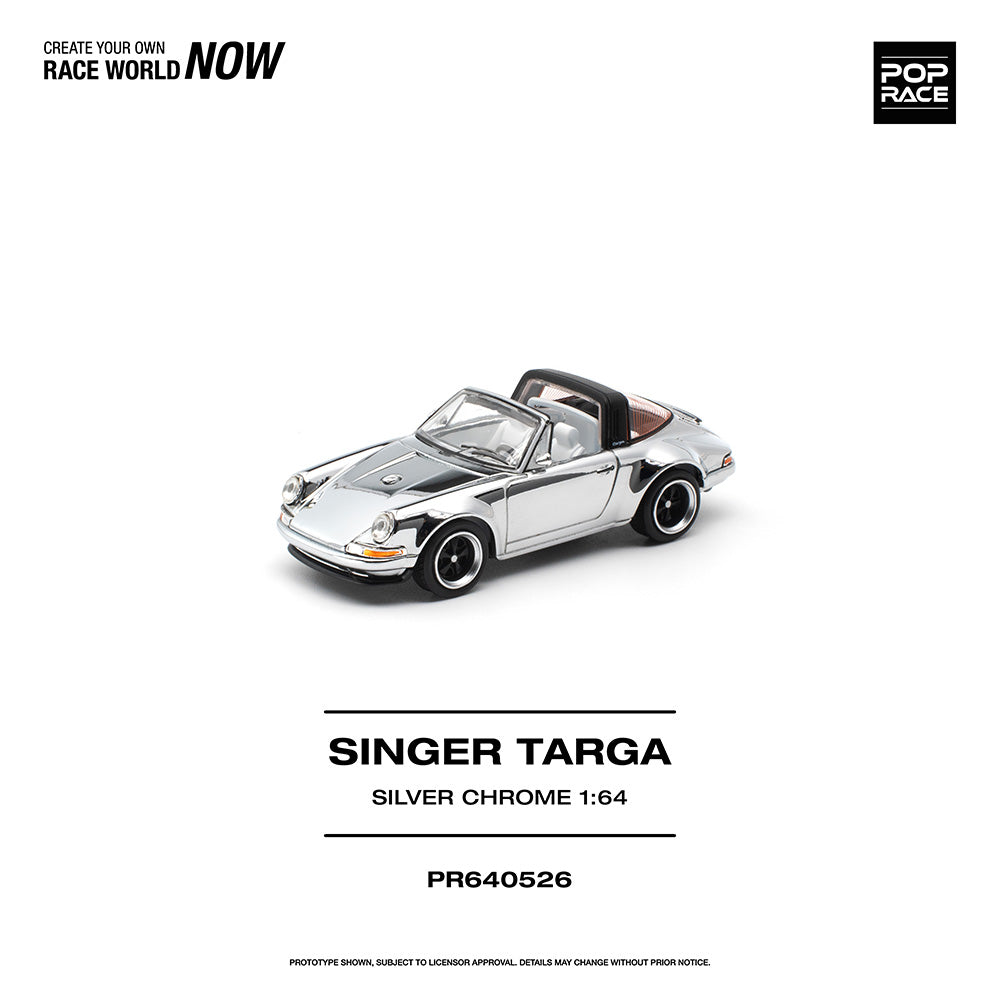 Pop Race Singer Targa Silver Chrome 1:64 Diecast Car 640526
