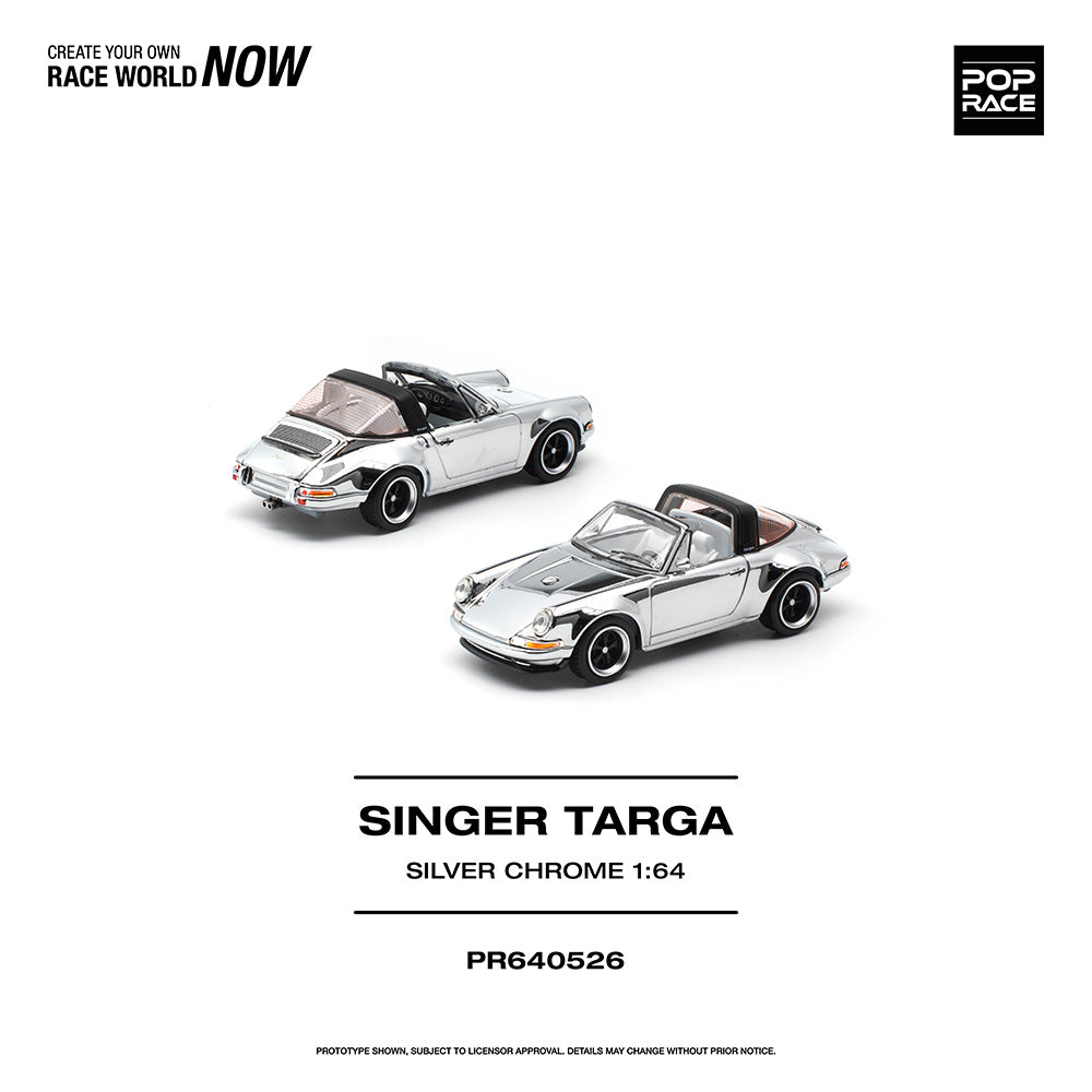 Pop Race Singer Targa Silver Chrome 1:64 Diecast Car 640526