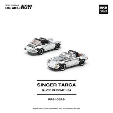 Pop Race Singer Targa Silver Chrome 1:64 Diecast Car 640526