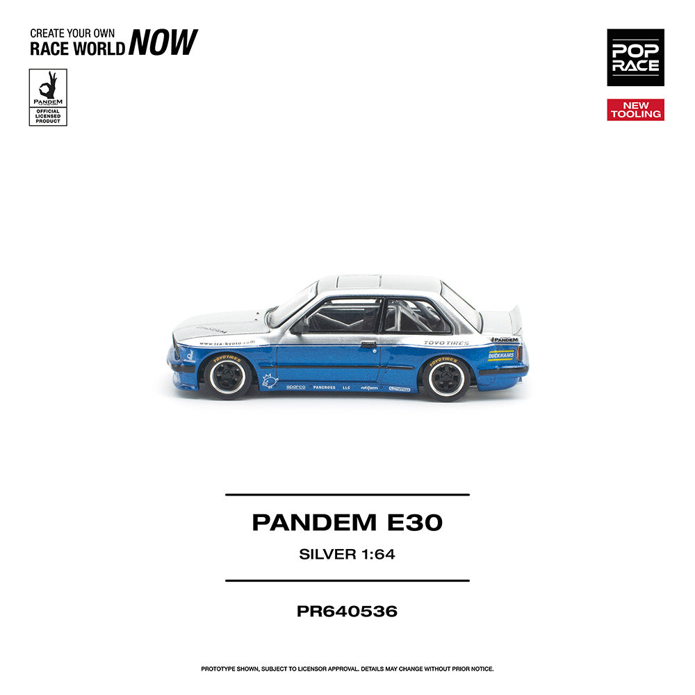 Pop Race Pandem E30 Silver 1:64 Diecast Car 640536