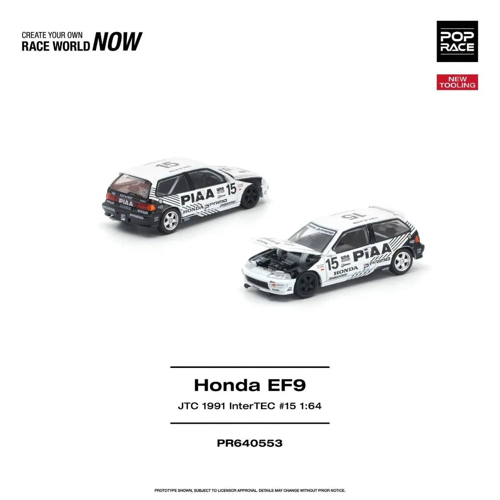 Pop Race Honda Civic (EF9) No.15 JTC 1991 Intertec 1:64 Diecast Model PR640553