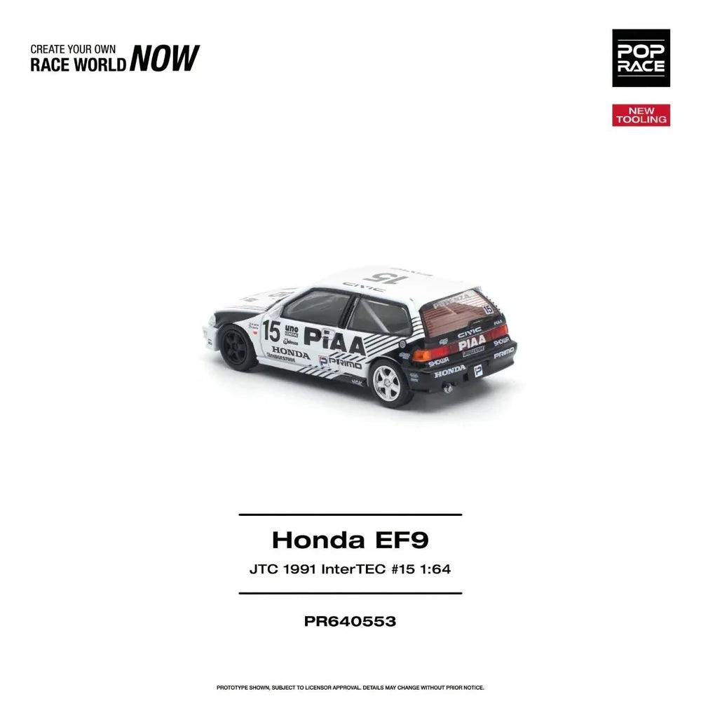 Pop Race Honda Civic (EF9) No.15 JTC 1991 Intertec 1:64 Diecast Model PR640553
