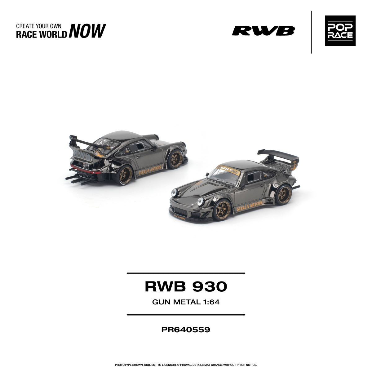 Pop Race RWB 930 Gun Metal 1:64 Diecast Model PR640559