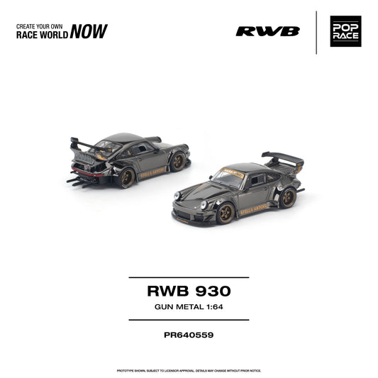 Pop Race RWB 930 Gun Metal 1:64 Diecast Model PR640559