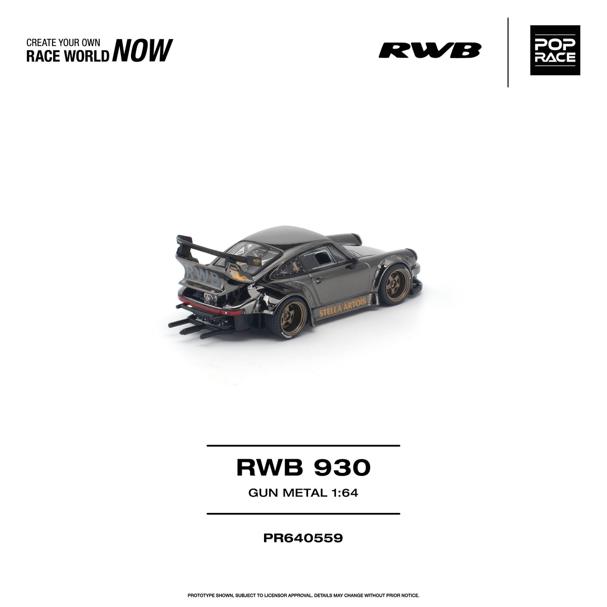 Pop Race RWB 930 Gun Metal 1:64 Diecast Model PR640559