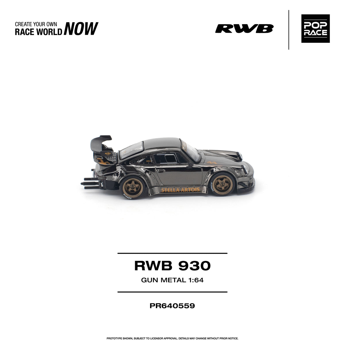 Pop Race RWB 930 Gun Metal 1:64 Diecast Model PR640559