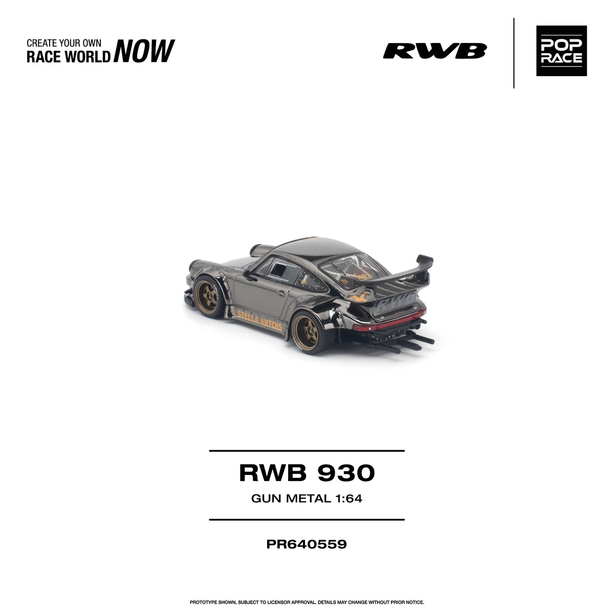 Pop Race RWB 930 Gun Metal 1:64 Diecast Model PR640559