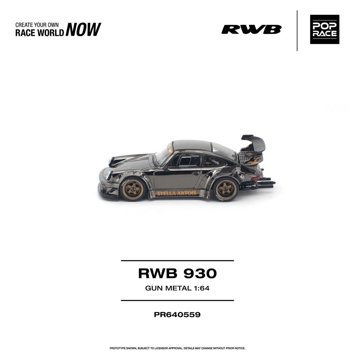 Pop Race RWB 930 Gun Metal 1:64 Diecast Model PR640559