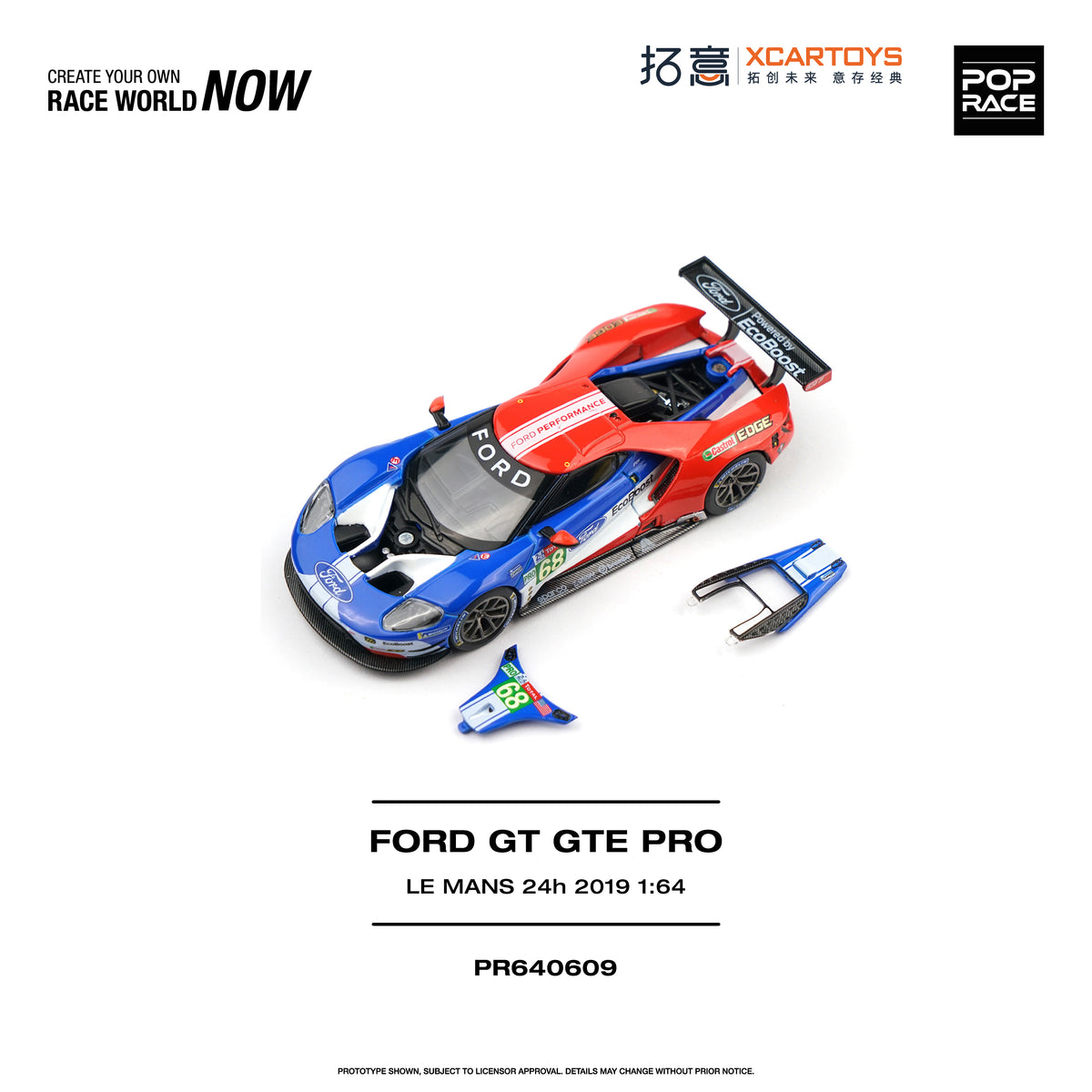 Pop Race Ford GT GTE Pro Le Mans 24H 2019 1:64 Diecast Model 640609