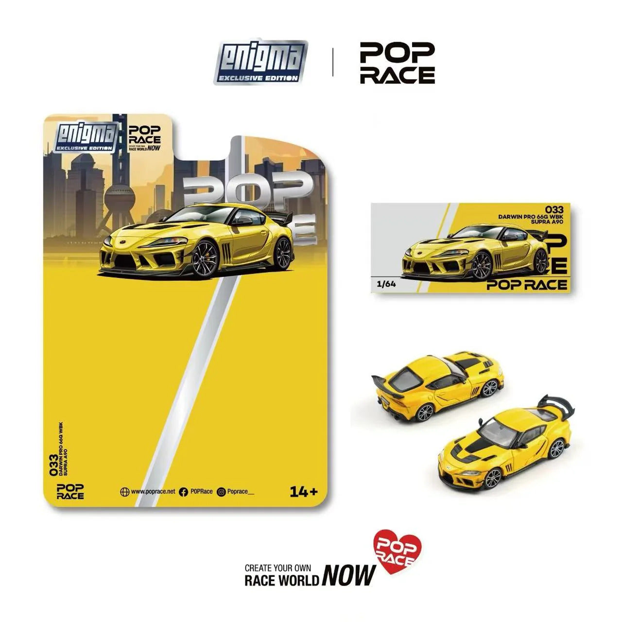 Pop Race Darwin Pro66G WBK Supra A90 Nitro YellowEnigma 1:64 DiecastModel 64E033