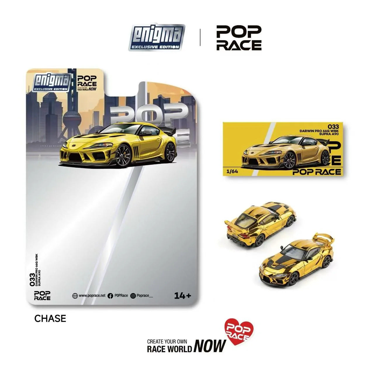Pop Race Darwin Pro66G WBK Supra A90 Nitro YellowEnigma 1:64 DiecastModel 64E033