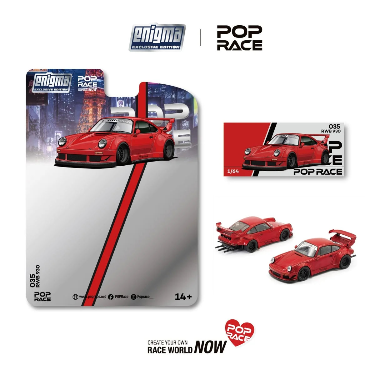 Pop Race RWB 930 Red Enigma 1:64 Diecast Model PR64E035