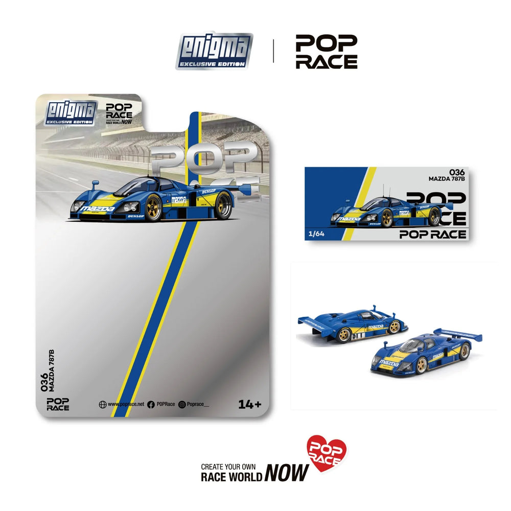 Pop Race Mazda 787B Racing Blue/Yellow Enigma 1:64 Diecast Model PR64E036