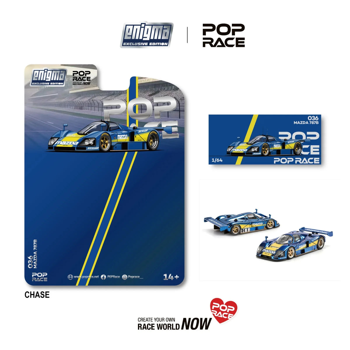 Pop Race Mazda 787B Racing Blue/Yellow Enigma 1:64 Diecast Model PR64E036