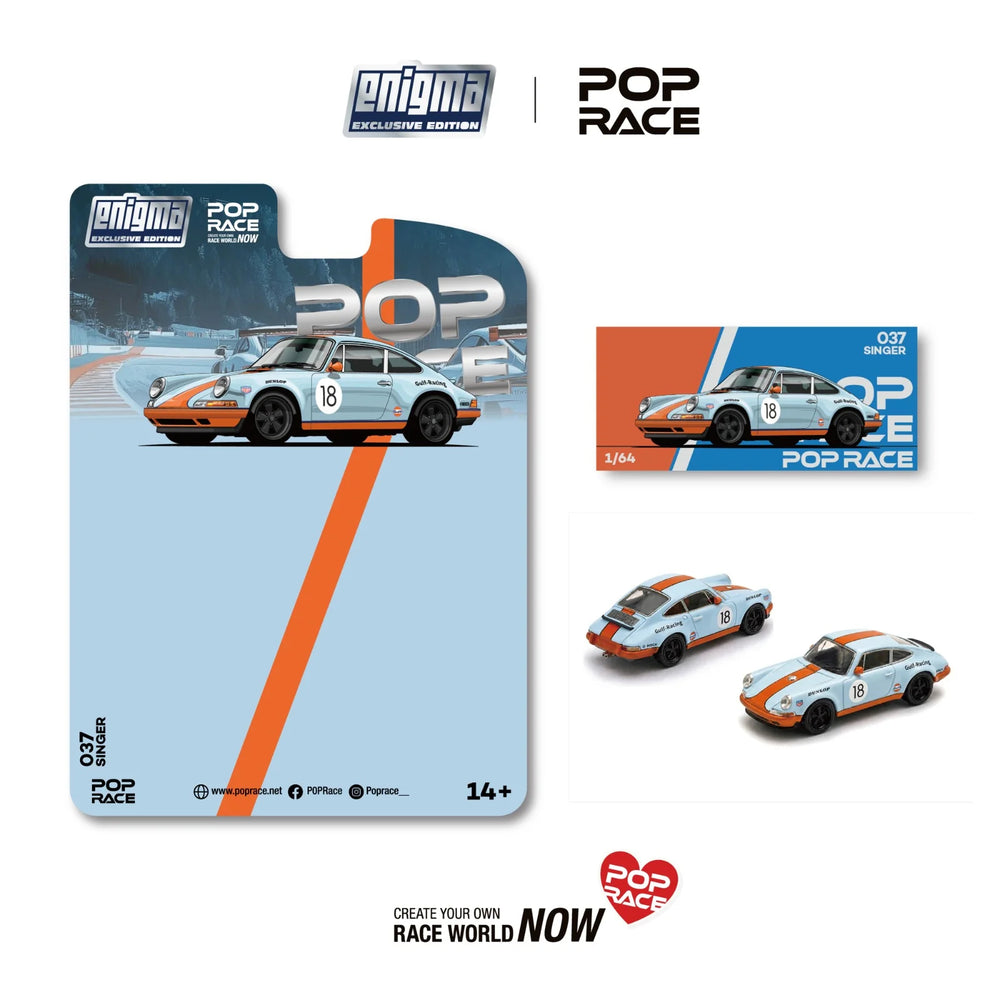 Pop Race Singer Racing No.18 Orange/Blue Enigma 1:64 Diecast Model PR64E037