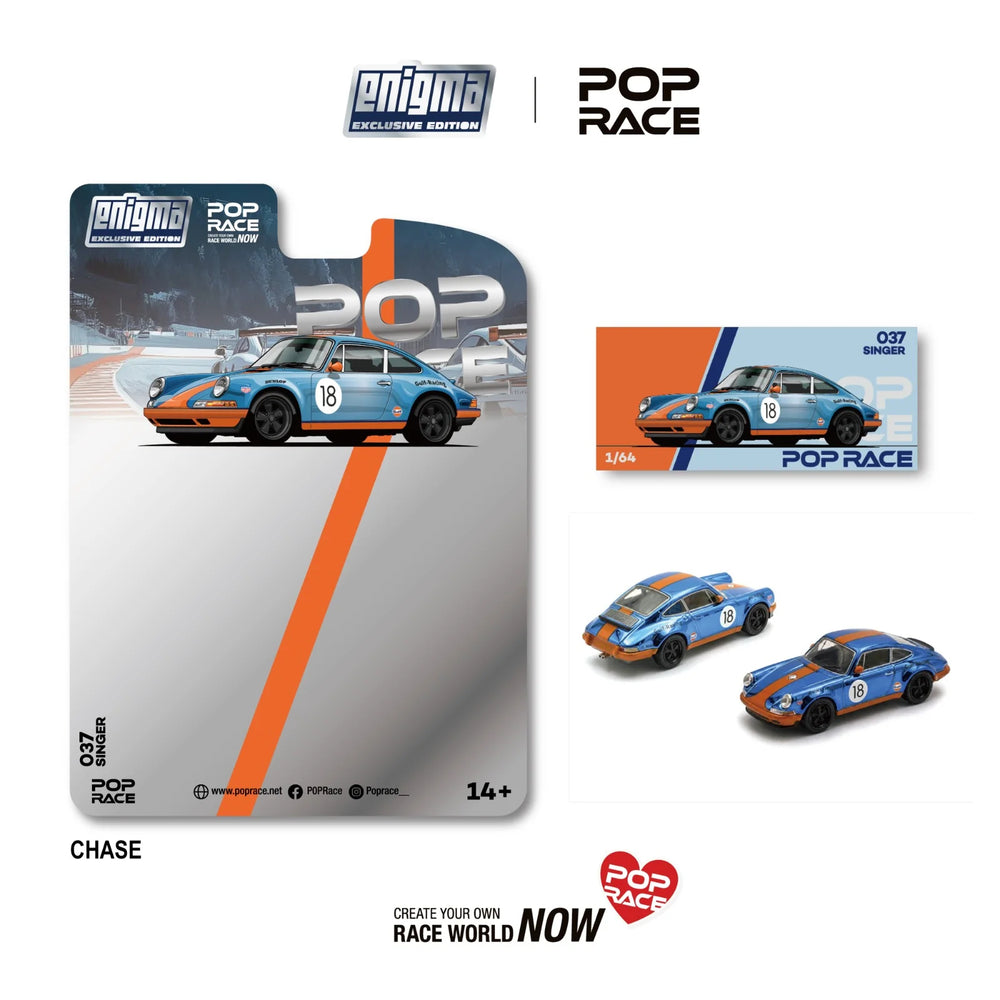 Pop Race Singer Racing No.18 Orange/Blue Enigma 1:64 Diecast Model PR64E037