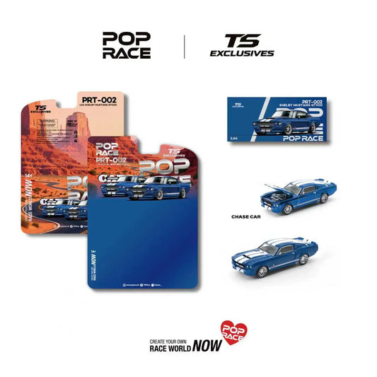 Pop Race Shelby Mustang GT500 Blue w/White Stripes 1:64 Diecast Model 64RT002