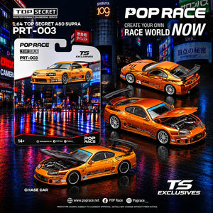 Pop Race Top Secret A80 Supra GT300 Chrome 1:64 Diecast Model 64RT003