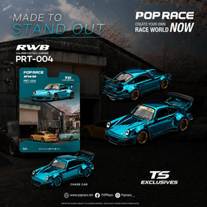 Pop Race RWB 930 Teal Chrome Tokyo Station Exclusive 1:64 Diecast Model 64RT004