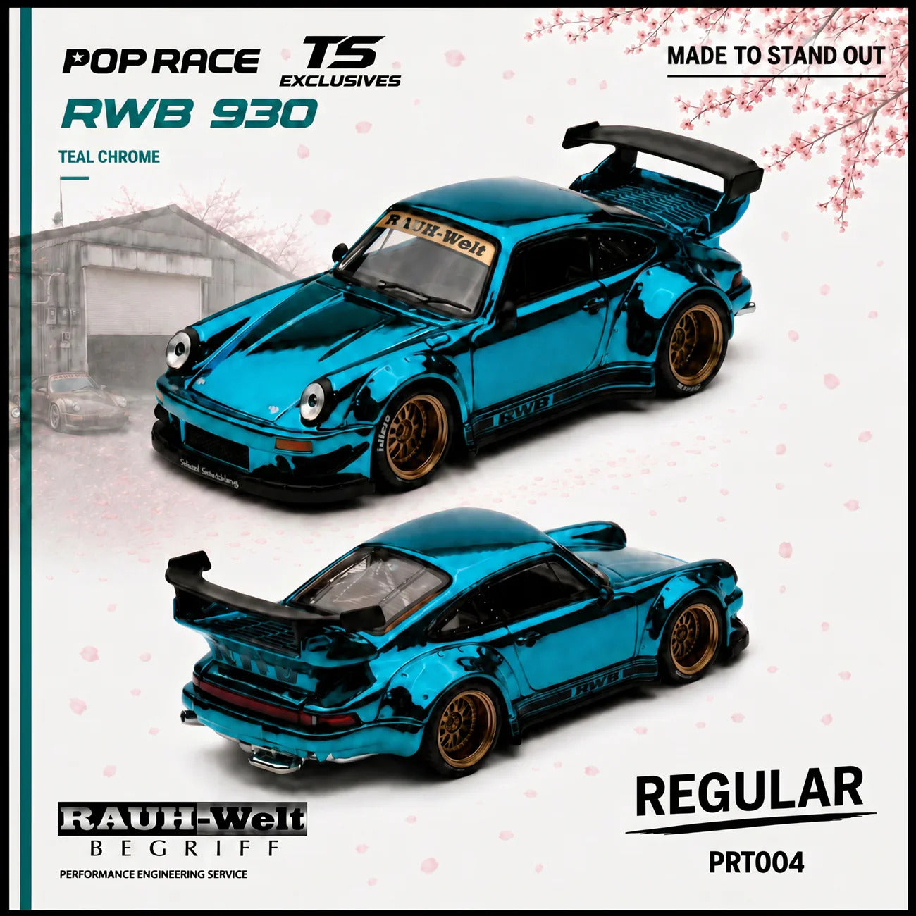 Pop Race RWB 930 Teal Chrome Tokyo Station Exclusive 1:64 Diecast Model 64RT004