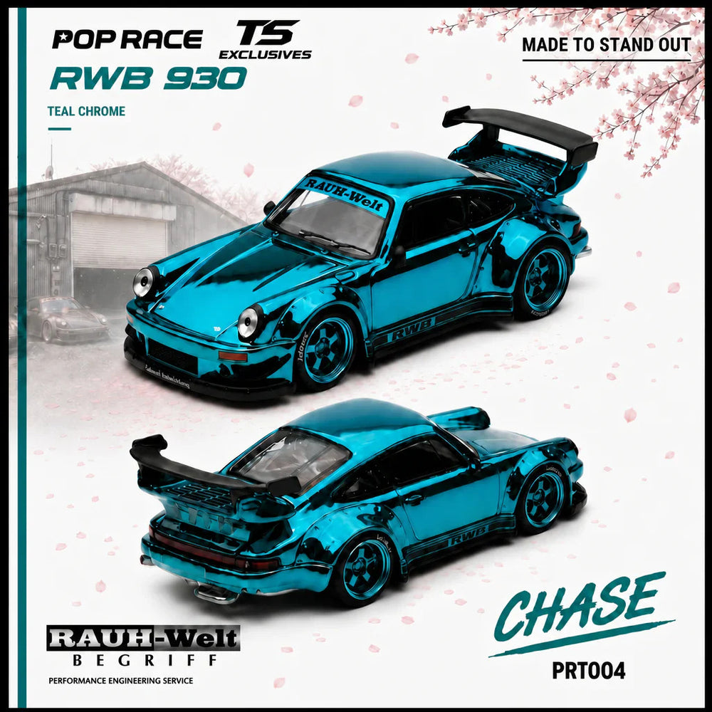 Pop Race RWB 930 Teal Chrome Tokyo Station Exclusive 1:64 Diecast Model 64RT004