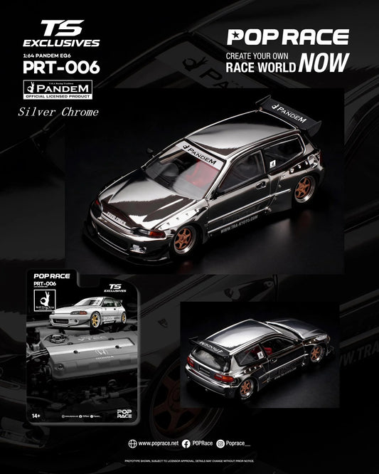 Pop Race Pandem EG6 Silver Chrome 1:64 Diecast Model PR64RT006