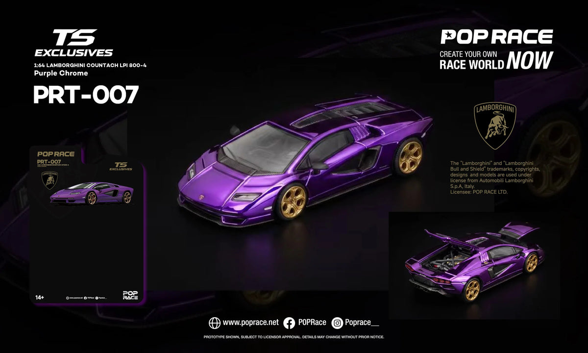 Pop Race Lamborghini Countach 800-4 Purple Chrome 1:64 Diecast Model PR64RT007