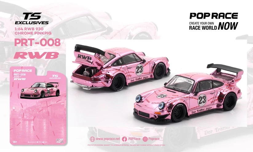 Pop Race Porsche RWB 930 Chrome PinkPig 1:64 Diecast Model PR64RT008