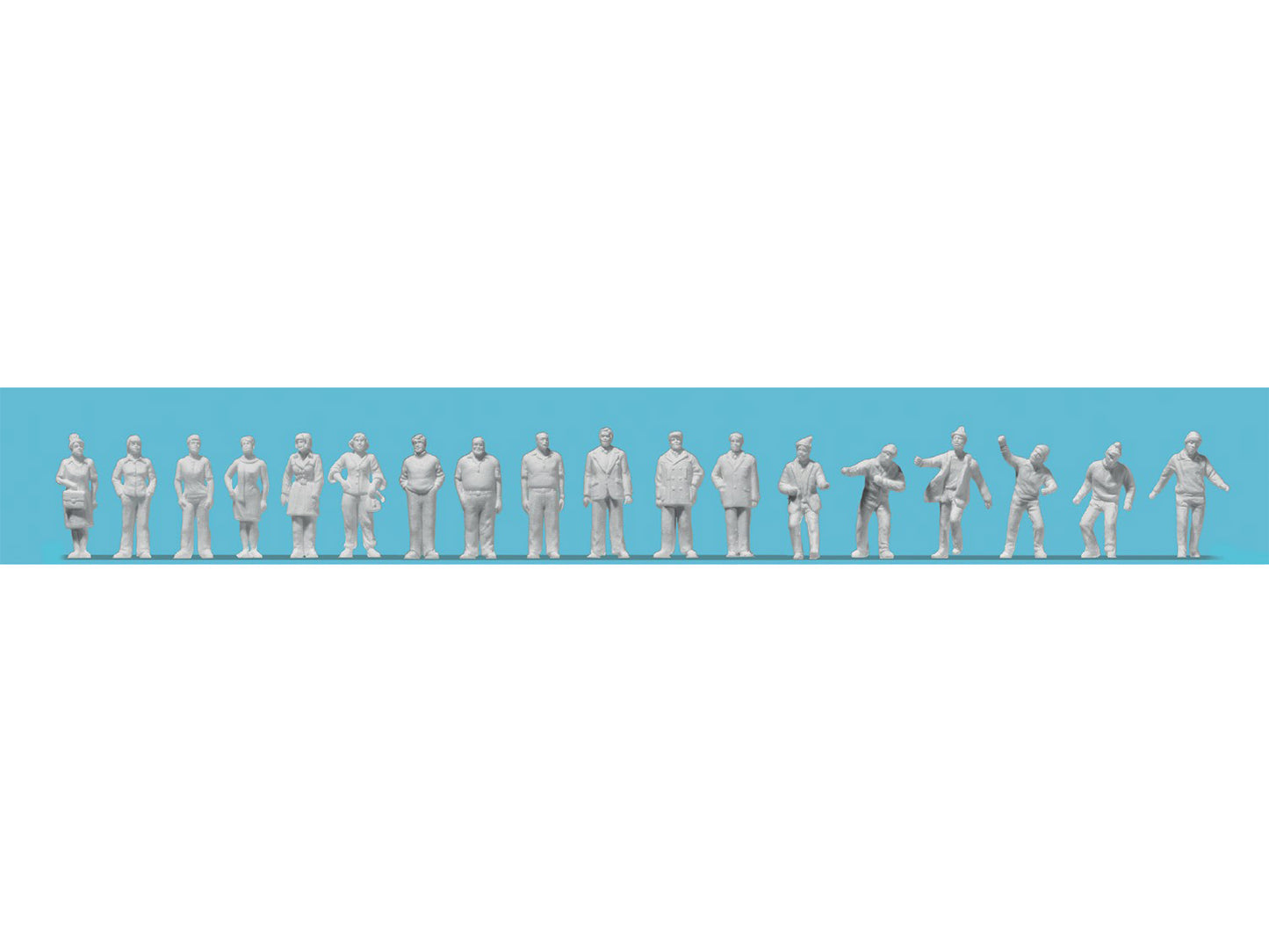 Preiser Standing People (12) & Workers (6) Unpainted Figure Set PR74092 1:100
