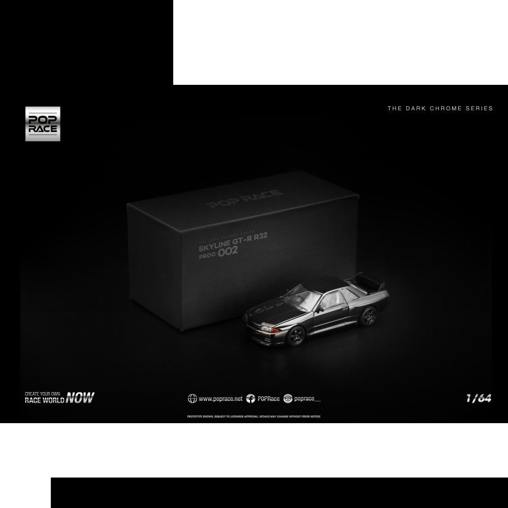 Pop Race R32 GT-R Dark Chrome 1:64 Diecast Car PRDC002