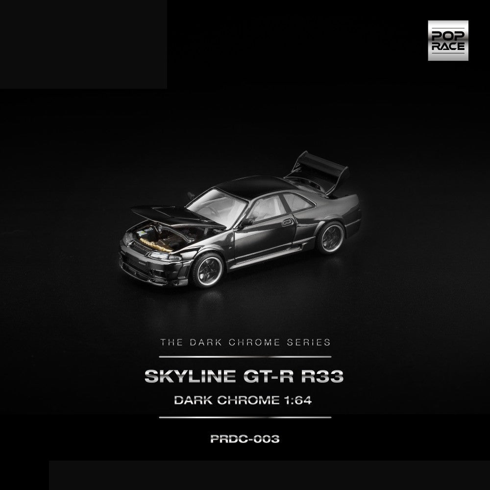 Pop Race R33 GT-R Dark Chrome 1:64 Diecast Car PRDC003