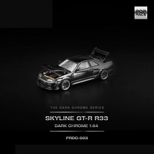 Pop Race R33 GT-R Dark Chrome 1:64 Diecast Car PRDC003