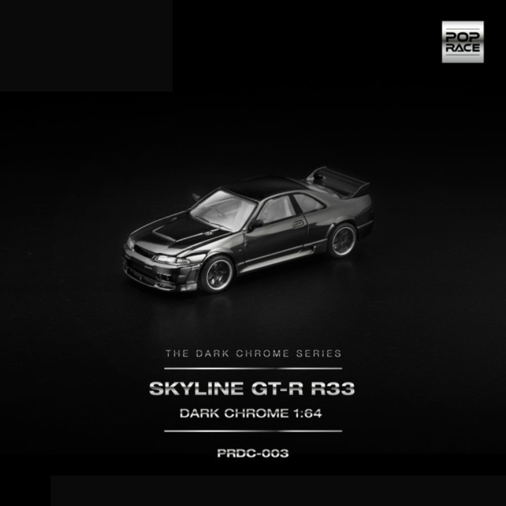 Pop Race R33 GT-R Dark Chrome 1:64 Diecast Car PRDC003