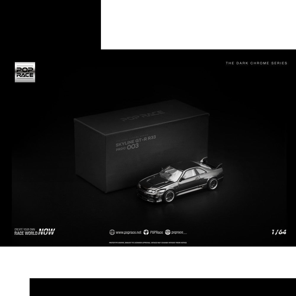 Pop Race R33 GT-R Dark Chrome 1:64 Diecast Car PRDC003