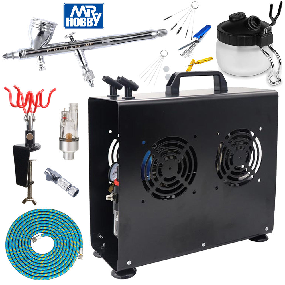 Mr Hobby PS-270 Procon Boy FWA Plat. 02 Airbrush Premium Compressor Bundle Kit