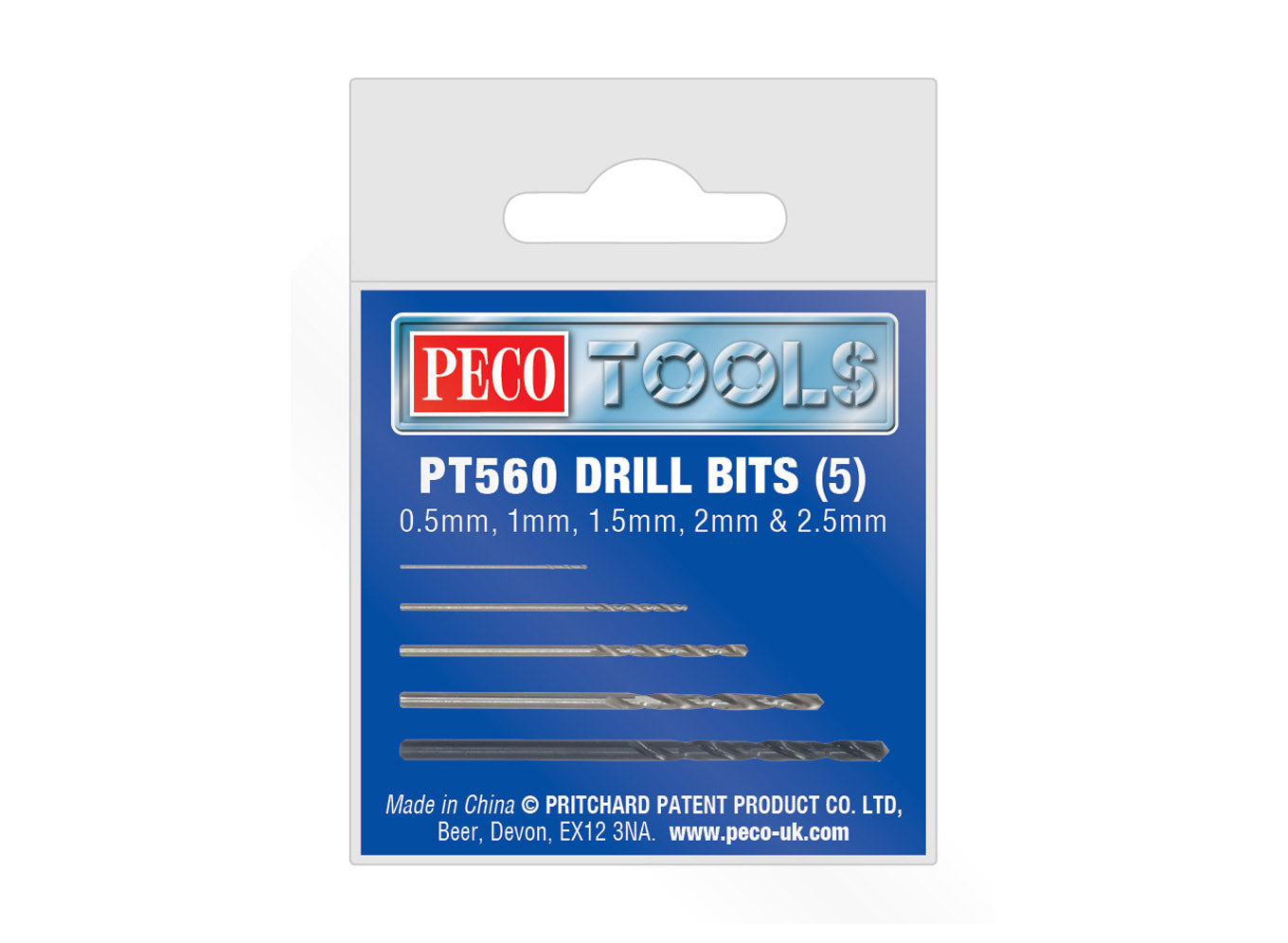 PECO PT-560 Box of 5 Drill Bits 0.5 to 2.5mm
