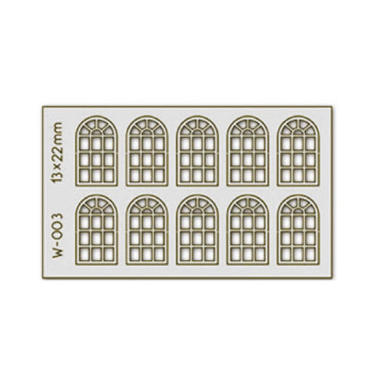 Proses W-003 10 pcs 13X22mm 14 Pane Arched Windows H0/00