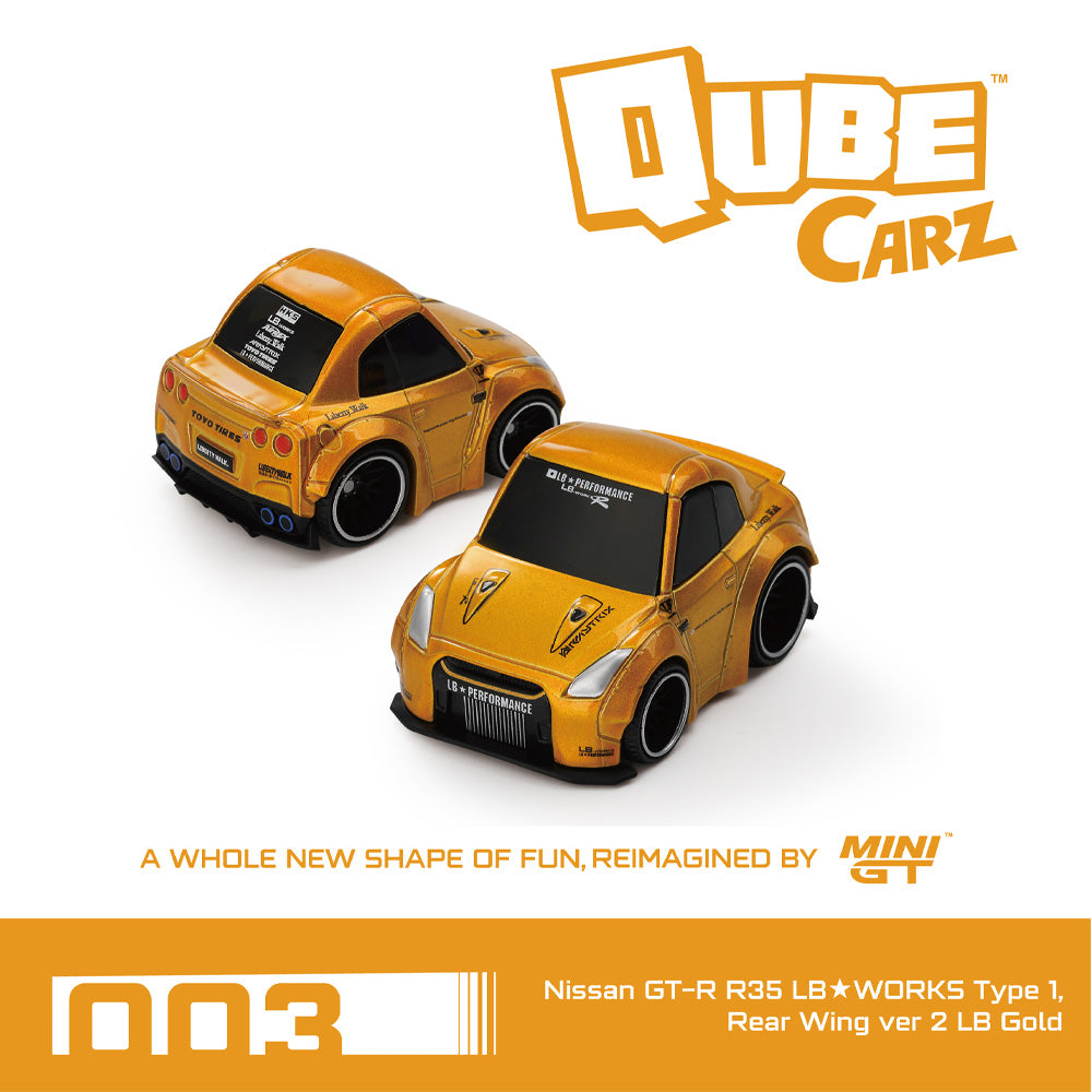 QubeCarz 003 Nissan GT-R R35 LB Works Type 1 Rear Wing v2 LB Gold by MiniGT
