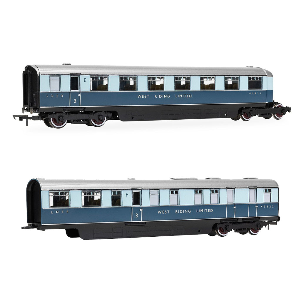 Hornby R40479 LNER West Riding Ltd Open Third & Kitchen Third Artic. Coach Pack