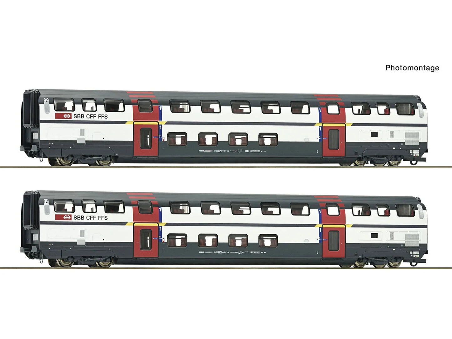 Roco 6200215 SBB A IC2000 1st Class Bi-Level Coach Set (2) V HO Gauge