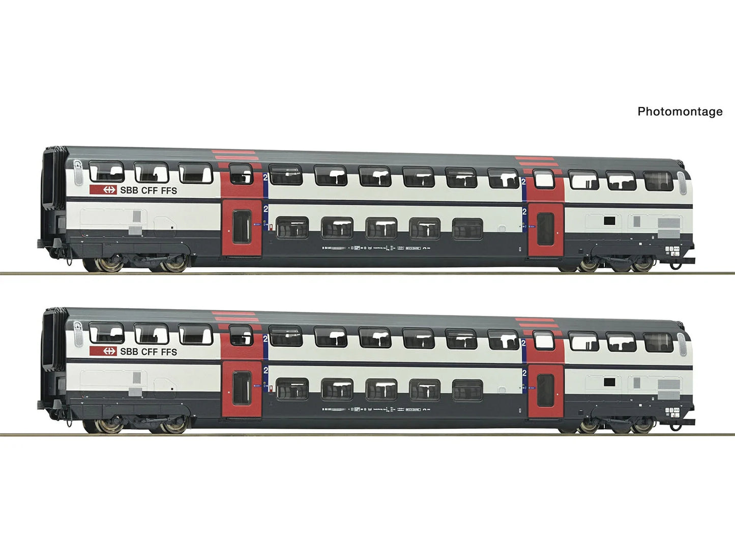 Roco 6200216 SBB B IC2000 2nd Class Bi-Level Coach Set 1 (2) V HO Gauge