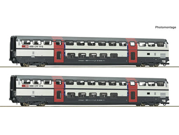 Roco 6200216 SBB B IC2000 2nd Class Bi-Level Coach Set 1 (2) V HO Gauge