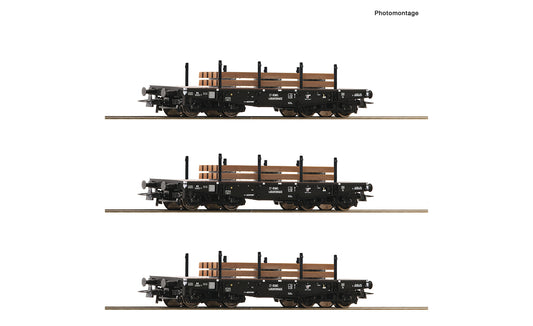 Roco NS S Heavy Duty Bogie Stake Wagon Set (3) III RC6600016 HO Gauge