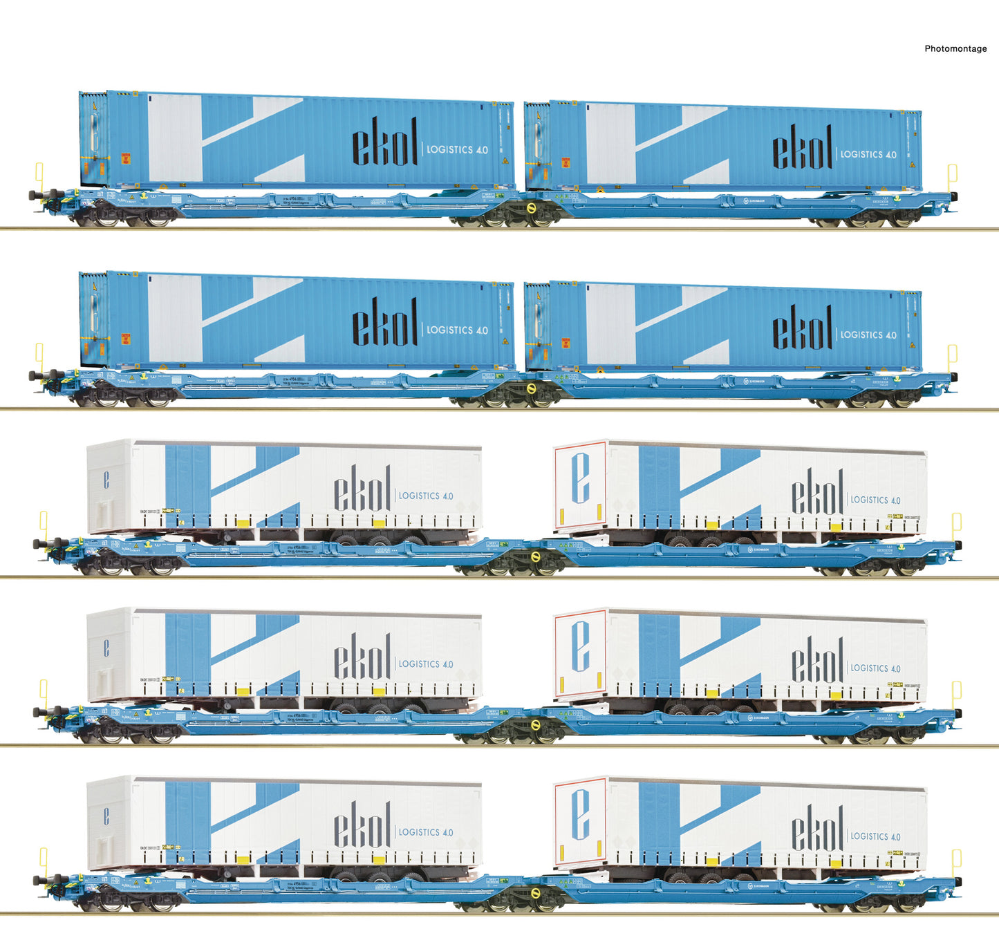 Roco Ekol Sdggmrss/T3000e Flat Wagon Retailer Pack (5) VI RC6600019 HO Gauge