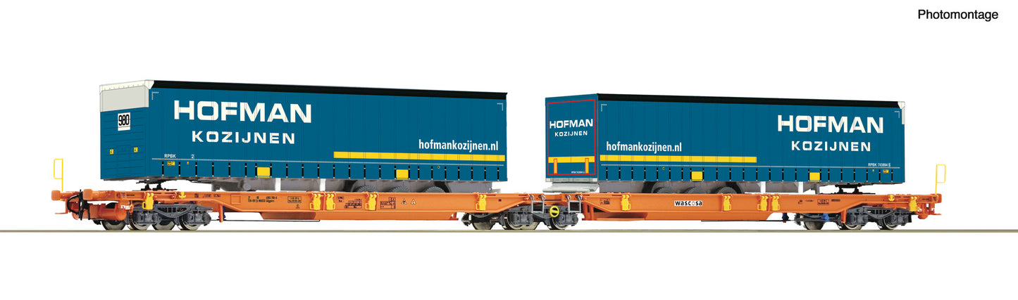 Roco Wascosa T2000 Dbl Pocket Wagon w/Hofman Trailer Load VI HO Gauge RC6600072