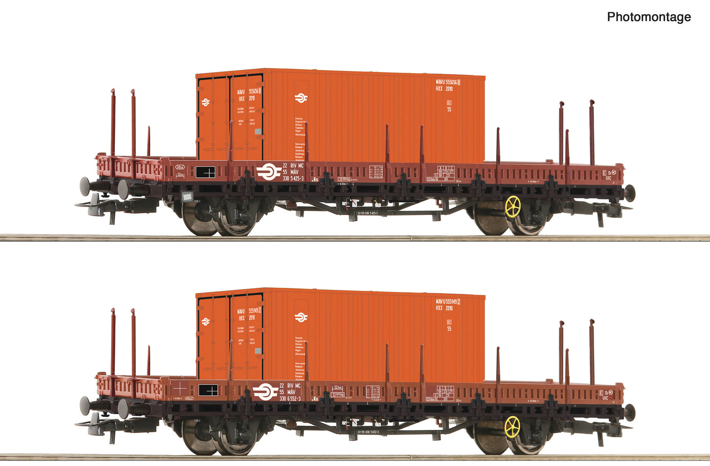 Roco MAV Ks Swivel Type Stake Wagon w/Container Load Set (2) IV 6600076 HO Gauge