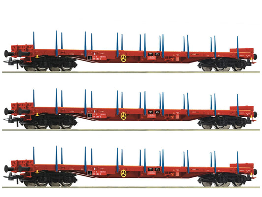Roco RCW Rs Bogie Stake Wagon Set (3) VI RC6600219 HO Gauge