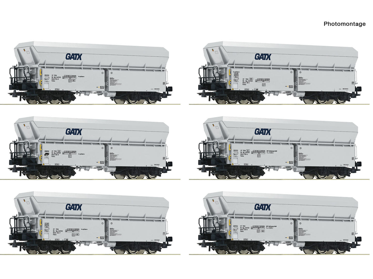Roco 6600220 GATX Falns Self Unloading Hopper Wagon Set (6) VI HO Gauge