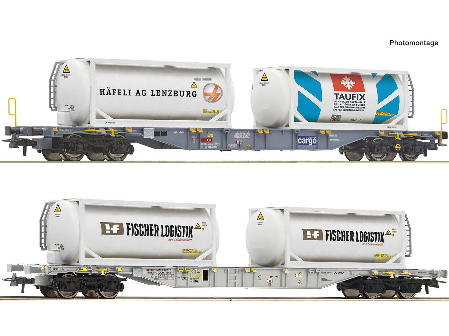 Roco 6600231 SBB Cargo Sgnss Bogie Flat Wagon w/Tanktainers Set (2) V HO Gauge