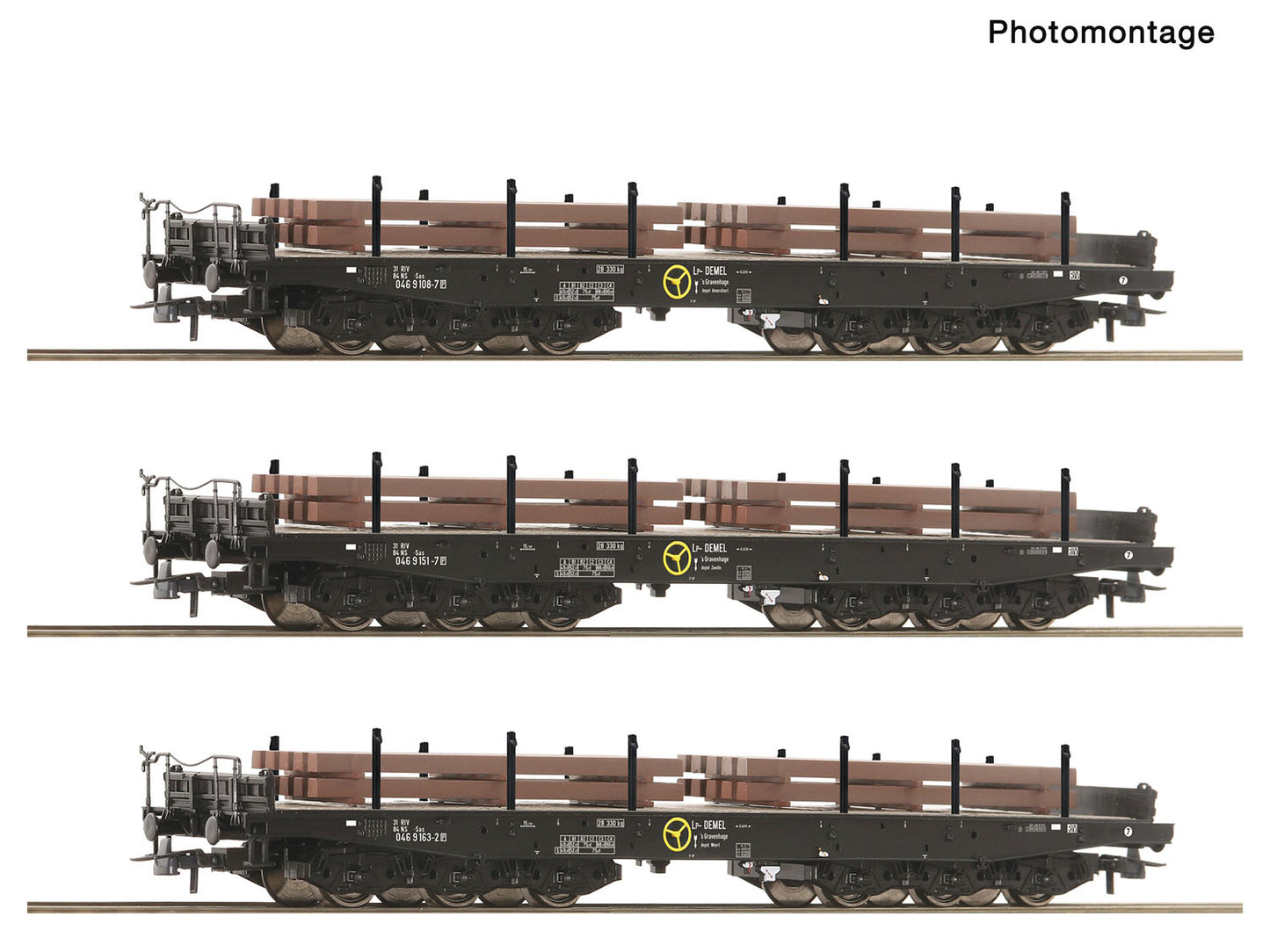 Roco 6600263 NS Sas Heavy Duty Flat Wagon w/Load Set (3) IV HO Gauge